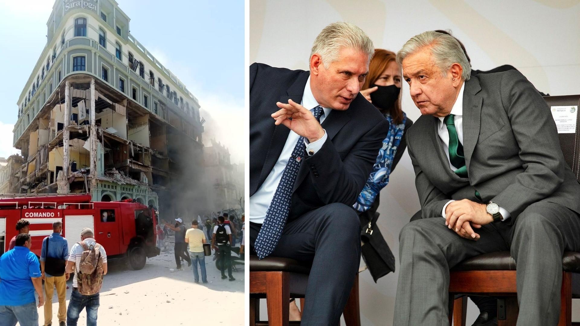 Explosión Hotel Saratoga, visita de AMLO. Fotomontaje: ADN Cuba