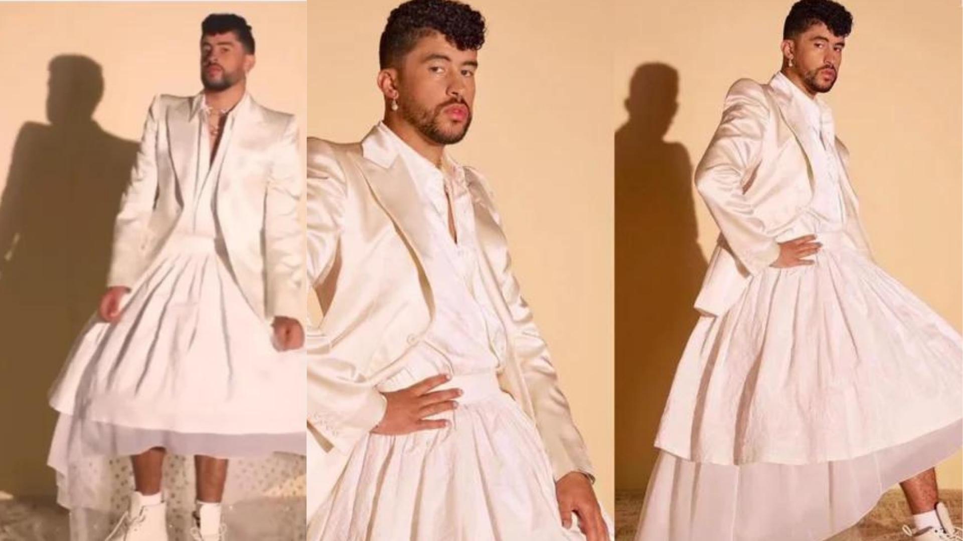 Bad Bunny posa para la revista de moda. Fotomontaje con imágenes del IG de Harper's Bazaar