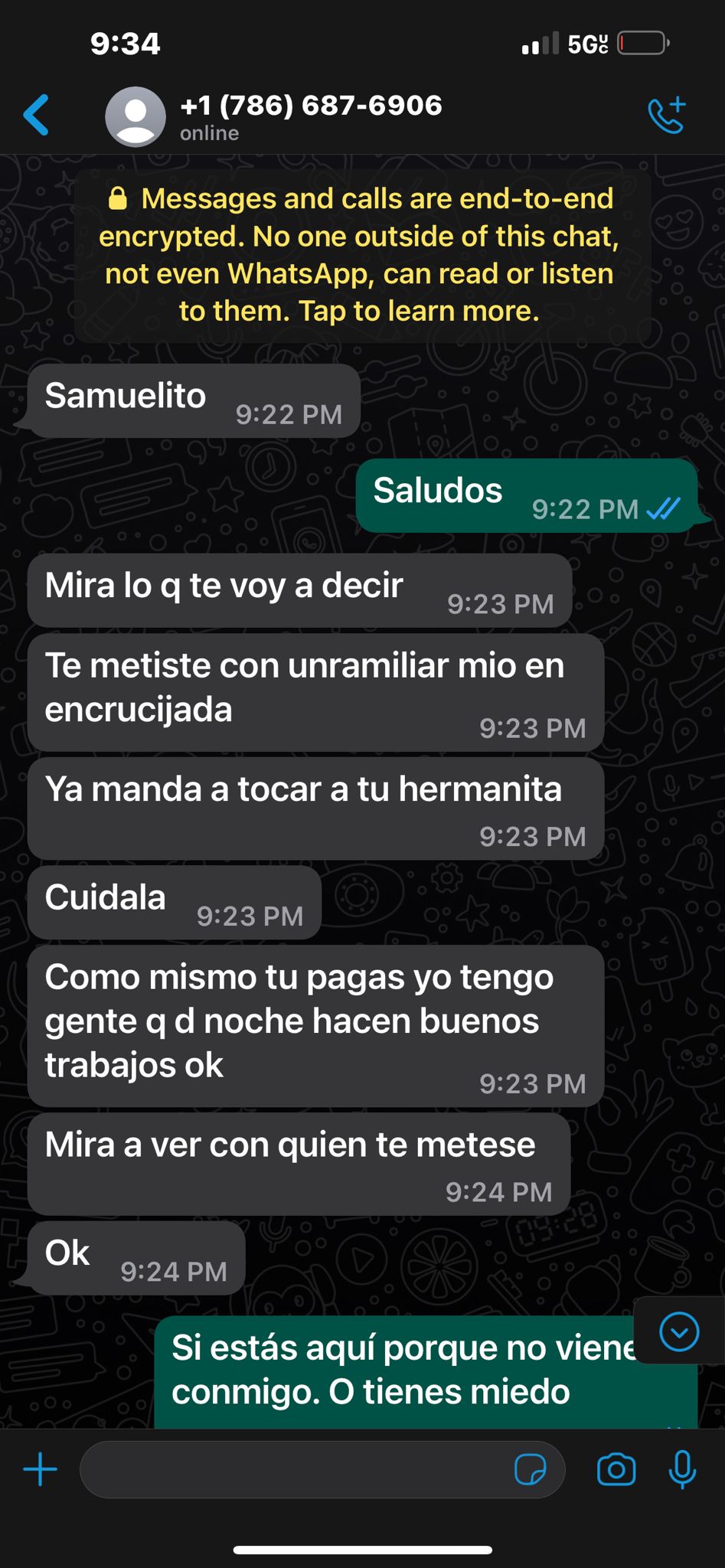 Muestra de amenazas recibidas por Rodríguez