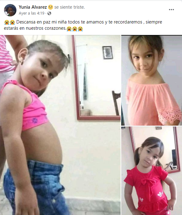 Publicación en Facebook de Yunia Álvarez, tía de la menor