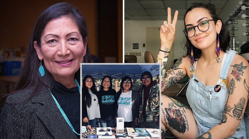 Deb Haaland, usando camiseta de Pueblo Action Alliance y su hija Somah Haaland 