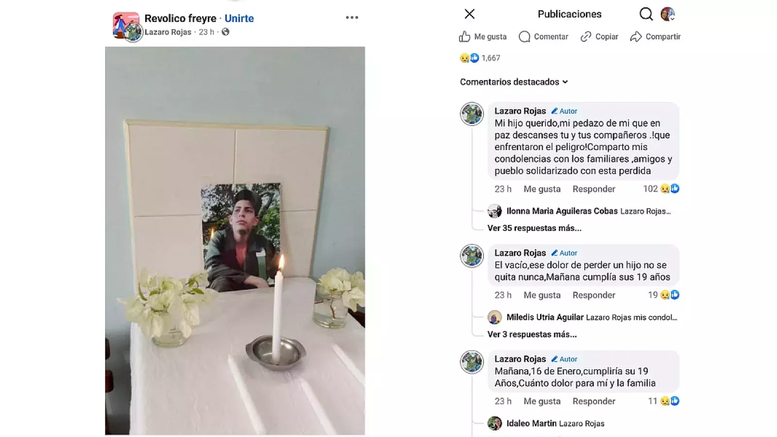 Uno de los jóvenes soldados de la explosión hoy cumpliría años