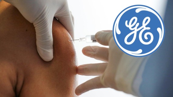 Vacunación y logo de General Electric. Fotomontaje: ADN Cuba