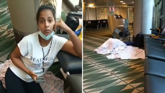 Familiares denunciaron las pésimas condiciones en que se encuentra la pareja en las instalaciones del aeropuerto mientras esperan que les sea otorgado refugio