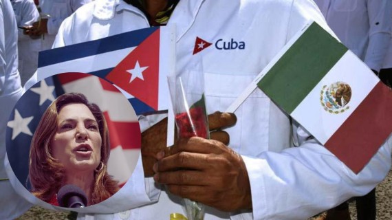 María Elvira Salazar y Brigadas médicas de Cuba. Collage: ADN Cuba