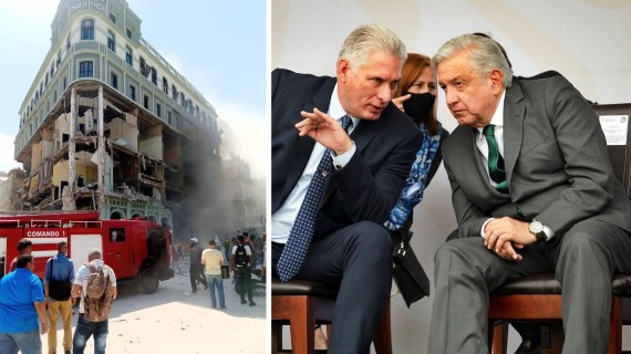 Explosión Hotel Saratoga, visita de AMLO. Fotomontaje: ADN Cuba